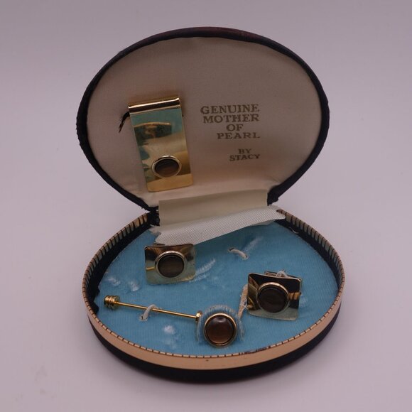 Genuine Mother of Pearl by Stacy Money Clip, Cuff Links, Pin & Bar - Picture 1 of 16
